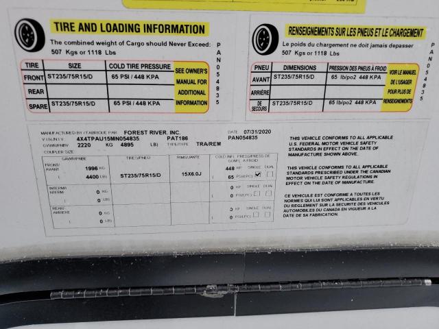 4X4TPAU15MN054835 - 2021 WILDWOOD REAL-LITE WHITE photo 10