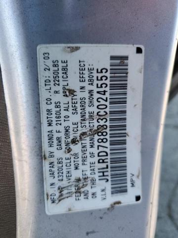 JHLRD78833C024555 - 2003 HONDA CR-V EX SILVER photo 12