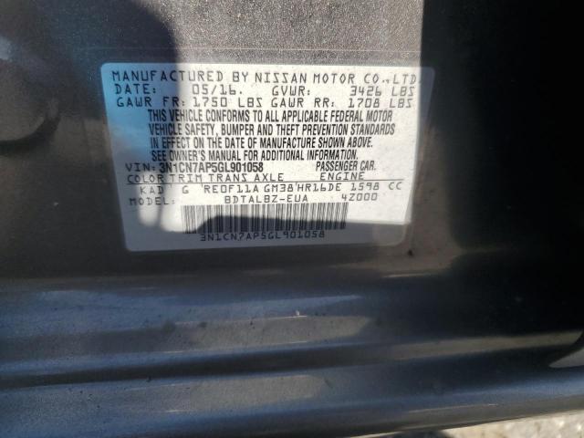 3N1CN7AP5GL901058 - 2016 NISSAN VERSA S 灰色 照片 12