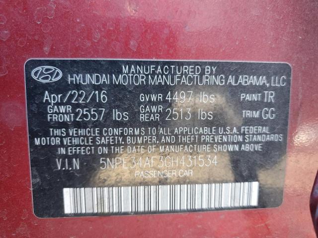 5NPE34AF3GH431534 - 2016 HYUNDAI SONATA SPORT წითელი ფოტო 13