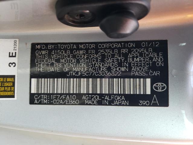 JTKJF5C77C3036322 - 2012 TOYOTA SCION TC 银色 照片 12