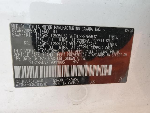 2T3YK4DV7BW011005 - 2011 TOYOTA RAV4 LIMITED WHITE photo 13