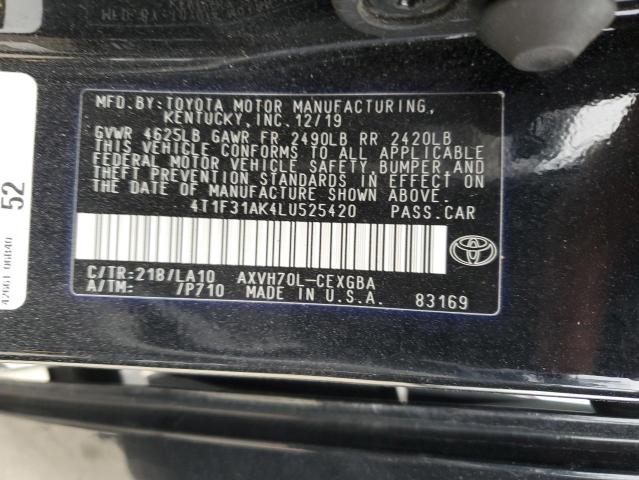 4T1F31AK4LU525420 - 2020 TOYOTA CAMRY XLE BLACK photo 13