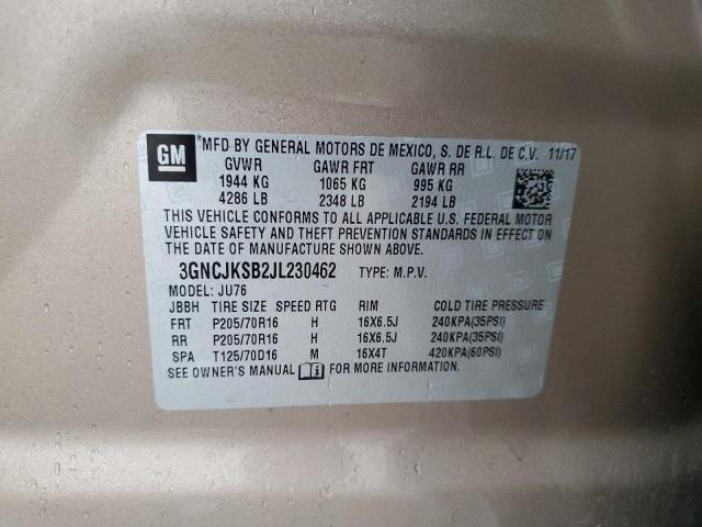 3GNCJKSB2JL230462 - 2018 CHEVROLET TRAX LS BROWN photo 12