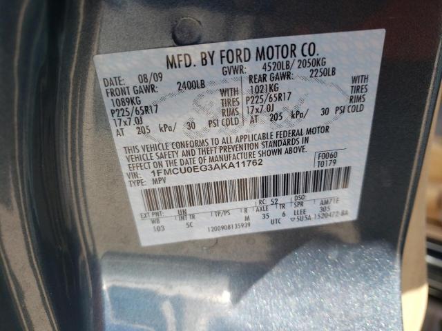 1FMCU0EG3AKA11762 - 2010 FORD ESCAPE LIMITED GRAY photo 12