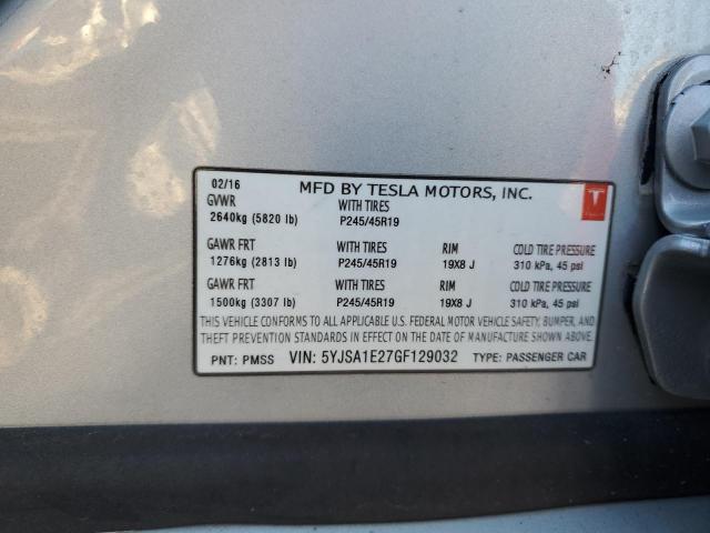5YJSA1E27GF129032 - 2016 TESLA MODEL S SILVER photo 12