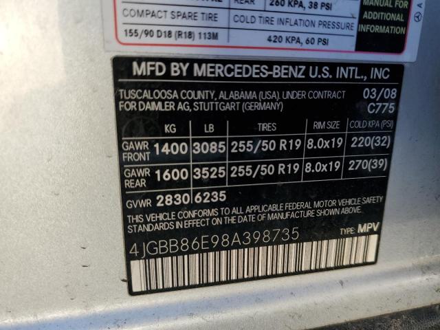 4JGBB86E98A398735 - 2008 MERCEDES-BENZ ML 350 SILVER photo 13