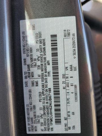 1FMCU0H62NUB67188 - 2022 FORD ESCAPE SEL GRAY photo 13