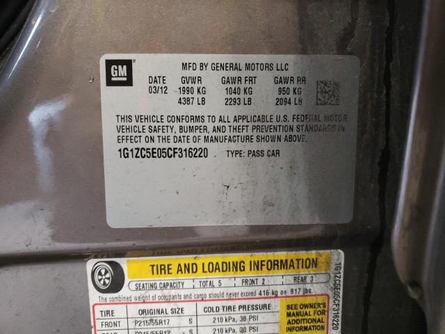 1G1ZC5E05CF316220 - 2012 CHEVROLET MALIBU 1LT 棕色 照片 12