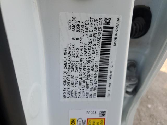 2HGFE2F58PH550998 - 2023 HONDA CIVIC SPORT 白色 照片 12