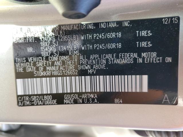 5TDKKRFH8GS126652 - 2016 TOYOTA HIGHLANDER XLE SILVER photo 13