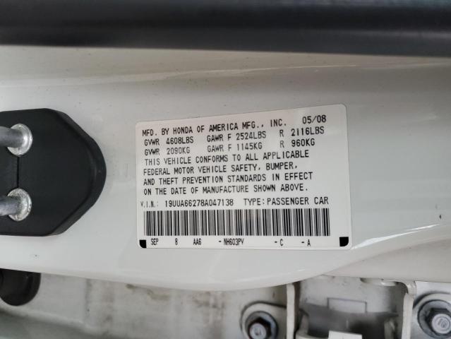 19UUA66278A047138 - 2008 ACURA TL WHITE photo 12