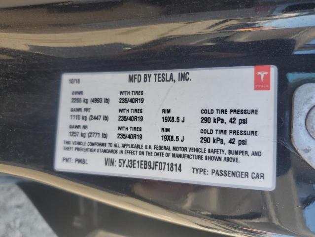 5YJ3E1EB9JF071814 - 2018 TESLA MODEL 3 黑色 照片 12