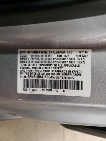 5FNRL5H41FB045736 - 2015 HONDA ODYSSEY EX SILVER photo 12