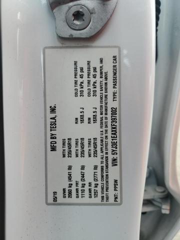 5YJ3E1EAXKF397002 - 2019 TESLA MODEL 3 თეთრი ფოტო 12