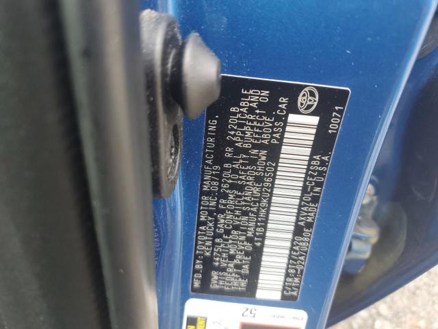 4T1B11HK9KU296502 - 2019 TOYOTA CAMRY L BLUE photo 12