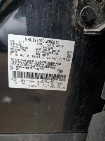 1FM5K7D91EGA20169 - 2014 FORD EXPLORER XLT CHARCOAL photo 12