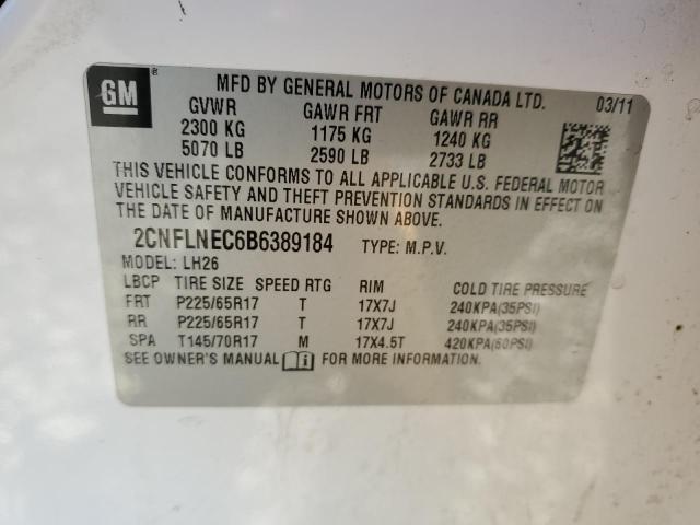 2CNFLNEC6B6389184 - 2011 CHEVROLET EQUINOX LT WHITE photo 13