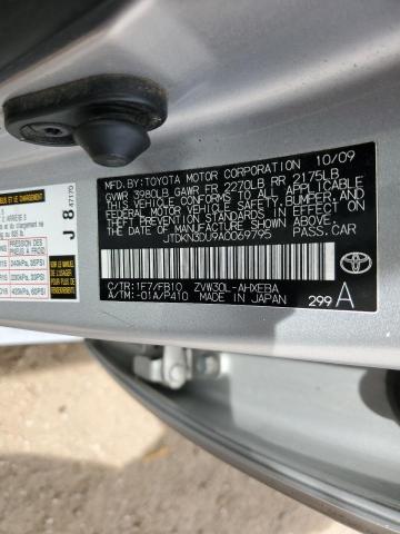 JTDKN3DU9A0069795 - 2010 TOYOTA PRIUS SILVER photo 12