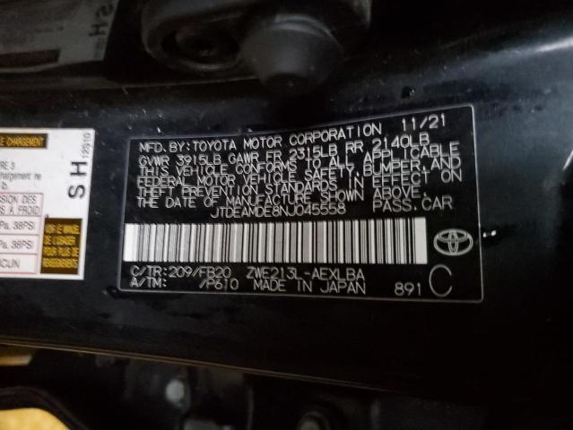 JTDEAMDE8NJ045558 - 2022 TOYOTA COROLLA LE BLACK photo 12