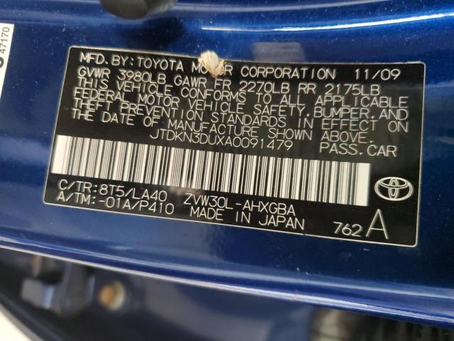 JTDKN3DUXA0091479 - 2010 TOYOTA PRIUS ლურჯი ფოტო 13