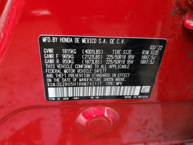 3CZRU5H18NM742117 - 2022 HONDA HR-V SPORT RED photo 13