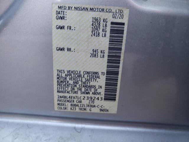 1N4BL4EV7LC239243 - 2020 NISSAN ALTIMA SL SILVER photo 13