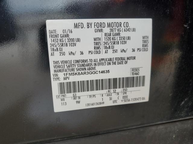 1FM5K8AR3GGC14635 - 2016 FORD EXPLORER POLICE INTERCEPTOR Սև լուսանկար 13