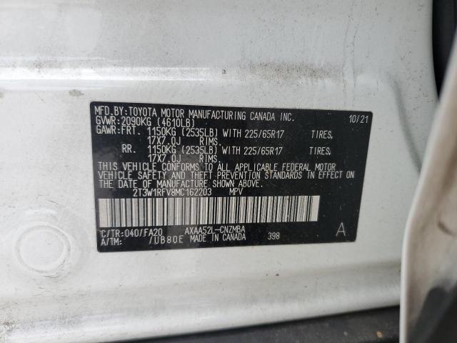 2T3W1RFV8MC162203 - 2021 TOYOTA RAV4 XLE WHITE photo 13