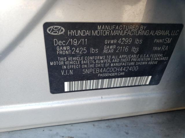 5NPEB4AC0CH442400 - 2012 HYUNDAI SONATA GLS SILVER photo 12