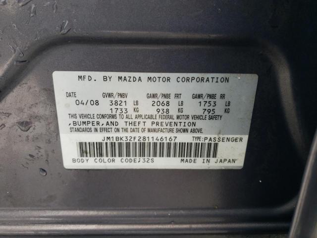 JM1BK32F281146167 - 2008 MAZDA 3 I GRAY photo 12