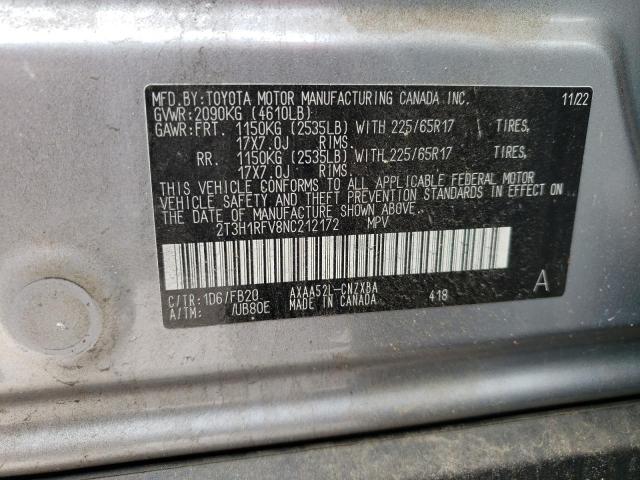 2T3H1RFV8NC212172 - 2022 TOYOTA RAV4 LE SILVER photo 12