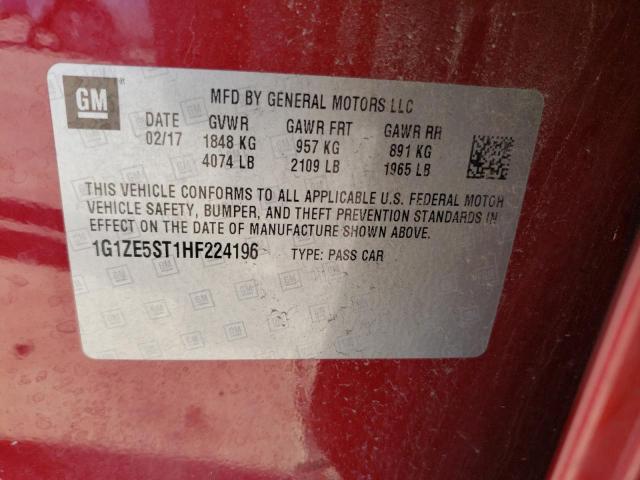 1G1ZE5ST1HF224196 - 2017 CHEVROLET MALIBU LT RED photo 12