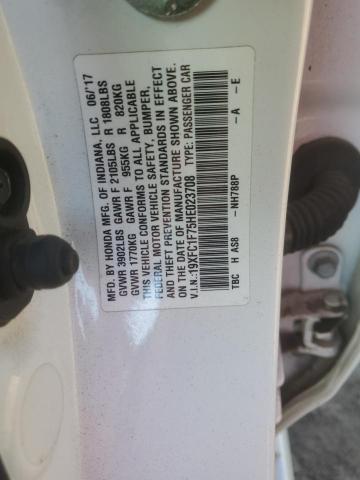 19XFC1F75HE023708 - 2017 HONDA CIVIC EXL თეთრი ფოტო 12