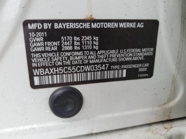 WBAXH5C55CDW03547 - 2012 BMW 528 XI WHITE photo 12