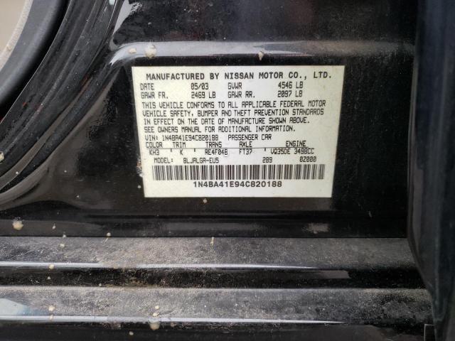 1N4BA41E94C820188 - 2004 NISSAN MAXIMA SE BLACK photo 12