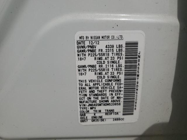 JN8AS5MT9DW520656 - 2013 NISSAN ROGUE S WHITE photo 25