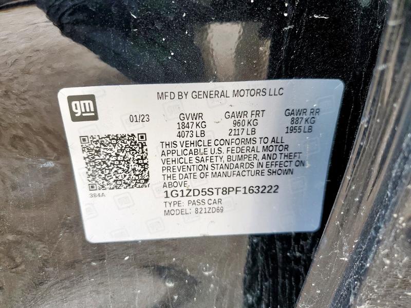 1G1ZD5ST8PF163222 - 2023 CHEVROLET MALIBU LT შავი ფოტო 13