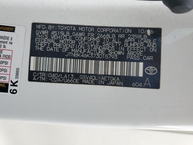 JTNBK46K373015793 - 2007 TOYOTA CAMRY LE WHITE photo 13