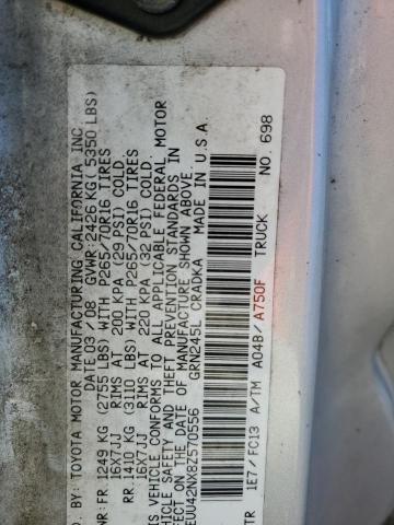 5TEUU42NX8Z570556 - 2008 TOYOTA TACOMA ACCESS CAB Сұр фото 12