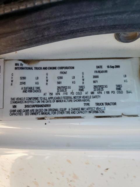 3HSCUAPR8AN248959 - 2010 INTERNATIONAL PROSTAR Biały zdjęcie 10