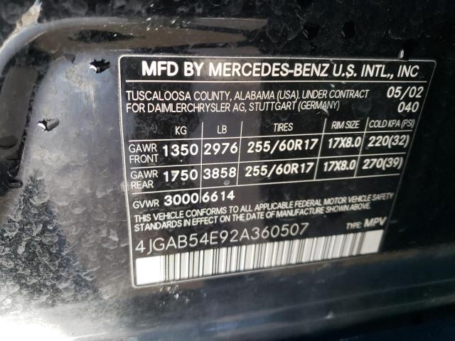 4JGAB54E92A360507 - 2002 MERCEDES-BENZ ML 320 BLACK photo 14