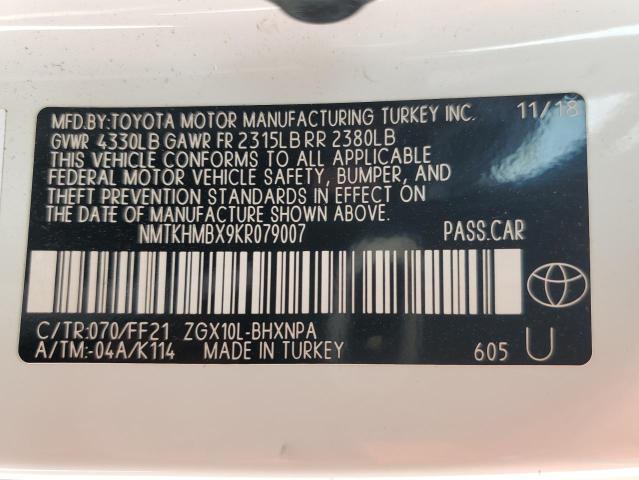 NMTKHMBX9KR079007 - 2019 TOYOTA C-HR XLE WHITE photo 13