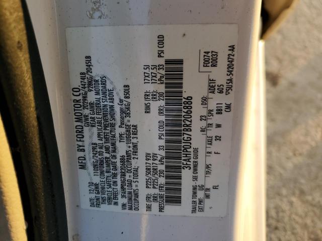 3FAHP0JG7BR206886 - 2011 FORD FUSION SEL WHITE photo 12