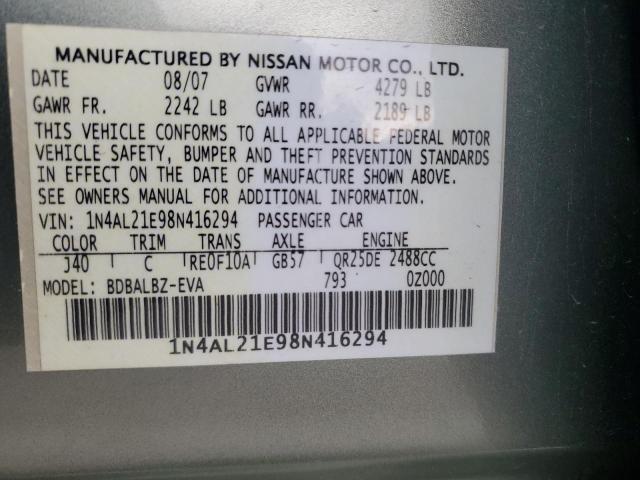 1N4AL21E98N416294 - 2008 NISSAN ALTIMA 2.5 GREEN photo 12