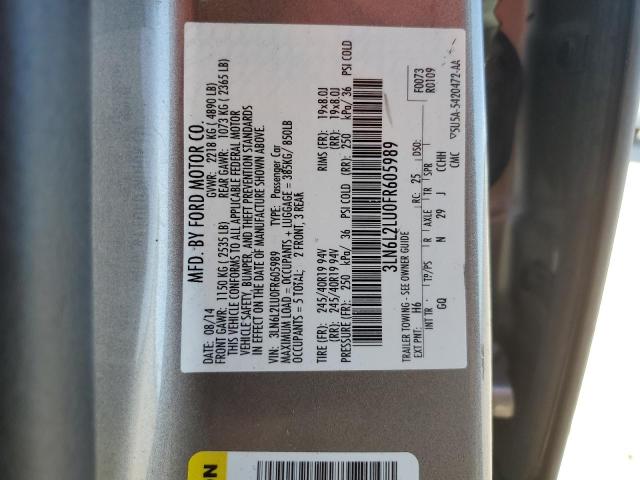 3LN6L2LU0FR605989 - 2015 LINCOLN MKZ HYBRID GRAY photo 12