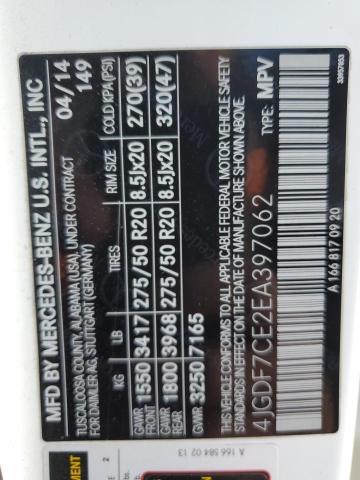 4JGDF7CE2EA397062 - 2014 MERCEDES-BENZ GL 450 4MATIC WHITE photo 13