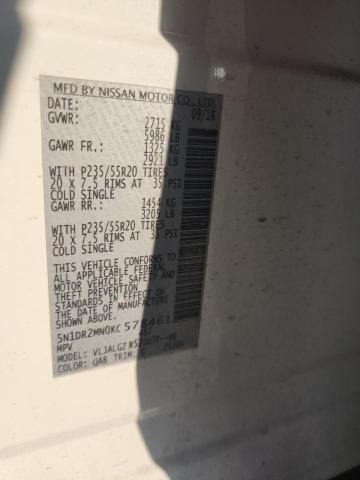 5N1DR2MN0KC578461 - 2019 NISSAN PATHFINDER S Beyaz fotoğraf 14