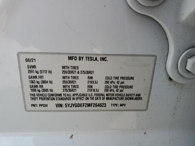 5YJYGDEF2MF264623 - 2021 TESLA MODEL Y 白色 照片 13