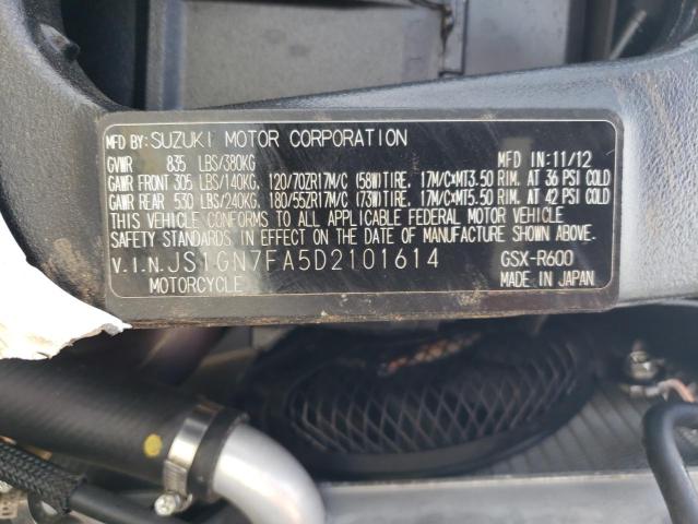 JS1GN7FA5D2101614 - 2013 SUZUKI GSX-R600 RED photo 9